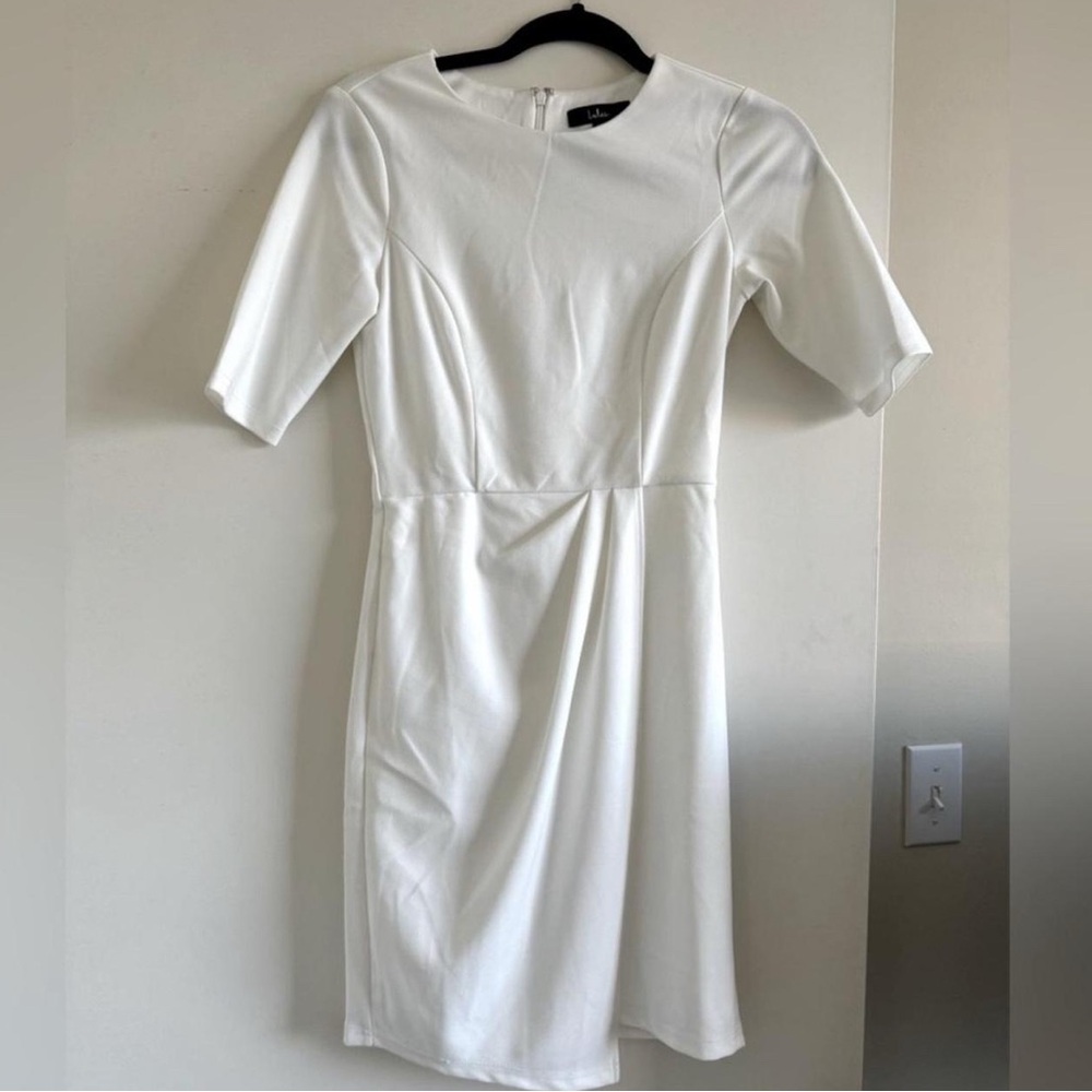 Lulu's White Sheath Midi Dress with Short Raglan Sleeves for Wedding Guest